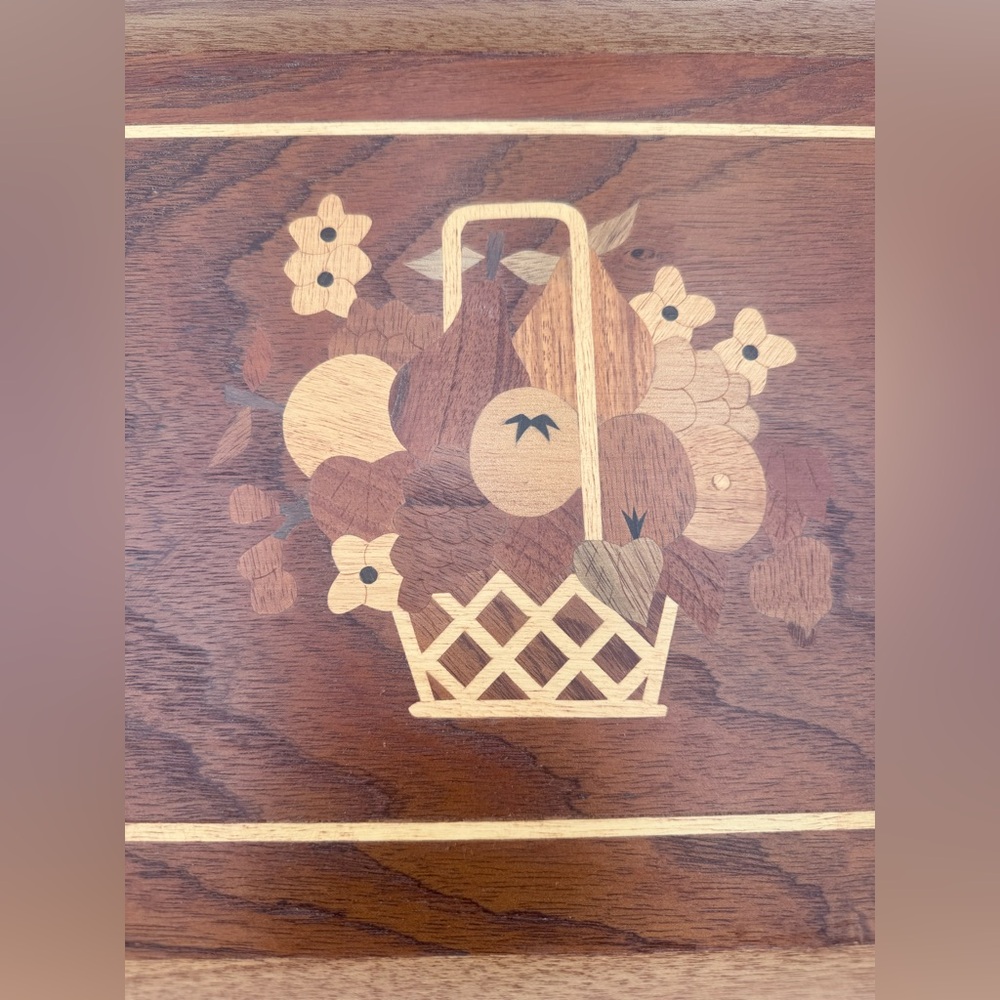 Vintage MCM Marquetry Inlaid Wood Large Serving Tray 19x12 Philippines - Picture 2 of 5